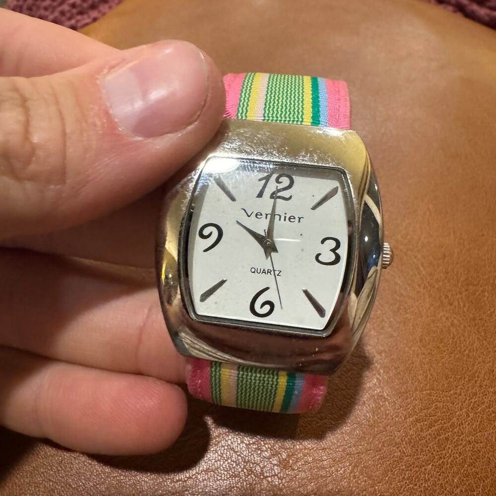 Vernier Womens Wrist Watch Easy Read Dial Colorful Strap Rainbow Untested READ
